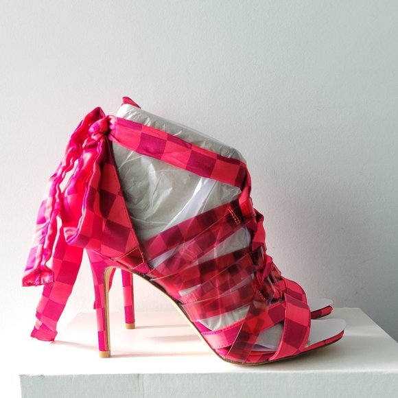 $49 NWT Gianni Bini Checkered Ankle Wrap Lace-Up Strap - Picture 8 of 12